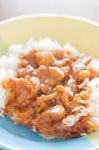 Stirred Pork With Sauce Top On Rice Stock Photo