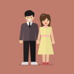 Couple Of Young People In Flat Style Stock Photo