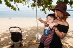 Mom And Son Enjoying The Happy Time Stock Photo