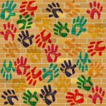 Brick Wall Indicates Multicolored Painted And Design Stock Photo