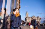 Girl Talks On Phone Stock Photo