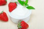 Organic Greek Yogurt And Strawberry Stock Photo