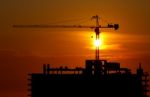 Construction Site At Sunset Stock Photo
