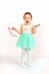 Little Girl Fashion Model In Green Dress Stock Photo