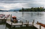 Boats Moored At Bowness On Windermere Stock Photo