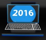 Two Thousand And Sixteen On Laptop Shows New Year Resolution 201 Stock Photo