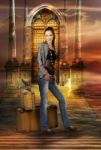 Fashion Lady Standing With Suitcase Stock Photo