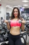 Young Female Working Out With Dumbbells In A Gym Stock Photo