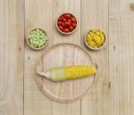 Fresh Vegetable In Wooden Bowl Stock Photo