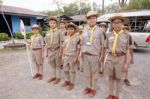 Student 11-12 Years Old, Scout Assembly, Teepangkorn Scout Camp In Samut Sakhon Thailand Stock Photo