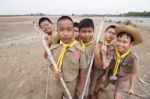 Student 11-12 Years Old, Scout Assembly, Teepangkorn Scout Camp In Samut Sakhon Thailand Stock Photo