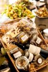 Assorted Fresh Groceries In Basket Stock Photo