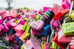 Seoul - March 28 : Love Padlocks At N Seoul Tower Or Locks Of Love Is A Custom In Some Cultures Which Symbolize Their Love Will Be Locked Forever At Seoul Tower On March 28,2015 In Seoul,korea Stock Photo