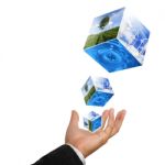 Hand Holding With Environment Cube Stock Photo