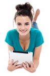 Young Lady Holding Tablet Pc Stock Photo