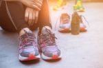 Women Are Resting After Jogging Stock Photo