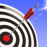 Bulls Eye Target Shows Performance Goal Achieved Stock Photo