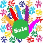 Kids Sale Shows Merchandise Multicolored And Promo Stock Photo