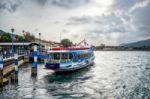 Ferry On Lake Iseo At Sarnico Stock Photo