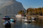 Boats On Lake Como At Lecco Stock Photo