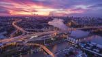 Beautiful Aerial View Of Bangkok Dramatic Sky At Bhumiphol Bridge Important Landmark And Urban Traffic Bangkok Thailand Stock Photo