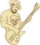 Cowboy Bass Guitar Isolated Drawing Stock Photo