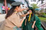 Student 9-10 Years Old, Welcome To Boy Scout Camp In Bangkok Thailand Stock Photo