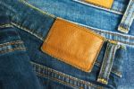 Jeans With Brown Leather Label Closeup Stock Photo