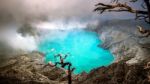 Sulfur Fumes From The Crater Of Kawah Ijen Volcano In Indonesia Stock Photo