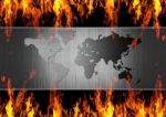 Metal World Map On Fire Stock Photo