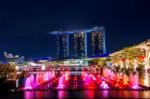 Singapore - Feb 8 , 2017 : Singapore Cityscape At Night In Singapore Stock Photo