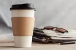 Coffee Cups On Wooden Stock Photo