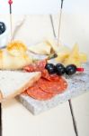 Mix Cold Cut On A Stone With Fresh Pears Stock Photo