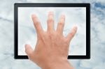 Hand Touching Tablet Pc Stock Photo