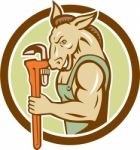 Donkey Plumber Monkey Wrench Circle Retro Stock Photo