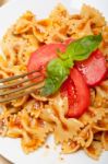 Italian Pasta Farfalle Butterfly Bow-tie And Tomato Sauce Stock Photo