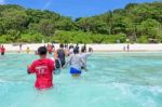 Tourists Arriving By Boat At Similan Island, Thailand Stock Photo