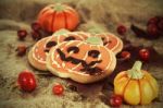 Halloween Decor Pumpkin Cookies Stock Photo