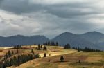 Spring Rain In Mountains. Thunder And Clouds Stock Photo