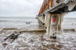 Ice Covered Pier Stock Photo