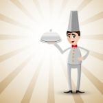 Cartoon Chef With Food Tray Stock Photo