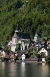 View Of Hallstatt From Hallstatt Lake Stock Photo