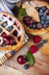 Decorated Homemade Shortcrust Pastry Berry Pies Stock Photo