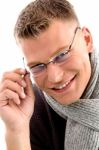 Smiling Young Male Wearing Eyewear Stock Photo