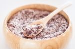 Berry Rice In Wooden Bowl Stock Photo