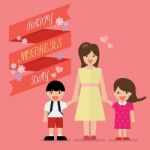 Mother With Her Children With Happy Mothers Day Banner Stock Photo