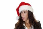 Lady Wearing Christmas Hat Stock Photo