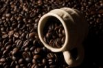 Coffe Beans And Cup Stock Photo