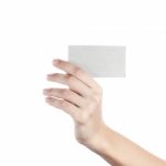 Blank Business Card In A Female Hand. Concept Stock Photo