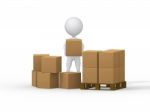 3d Man Carrying Cardboard Box Stock Photo